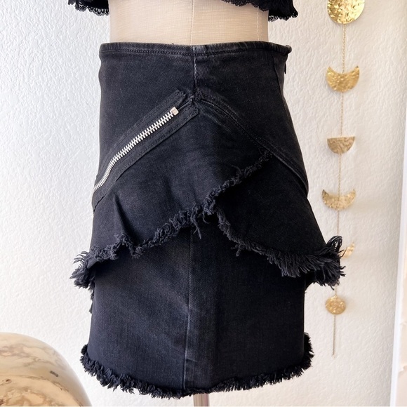 ZARA Trafaluc Black Frayed Zipper Denim Mini Skirt - Picture 10 of 16